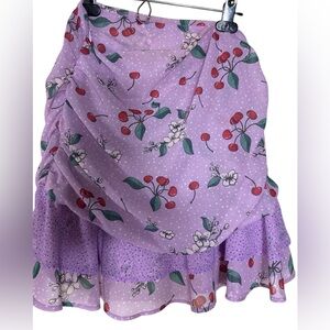 SHEIN Purple Cherry Floral Asymmetrical Skirt
